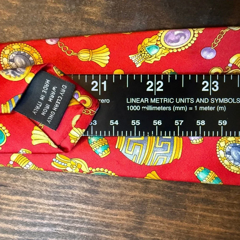 Leonard Paris Tie OS Silk Novelty Jewelry Print Red Made in Italy Dessin 164